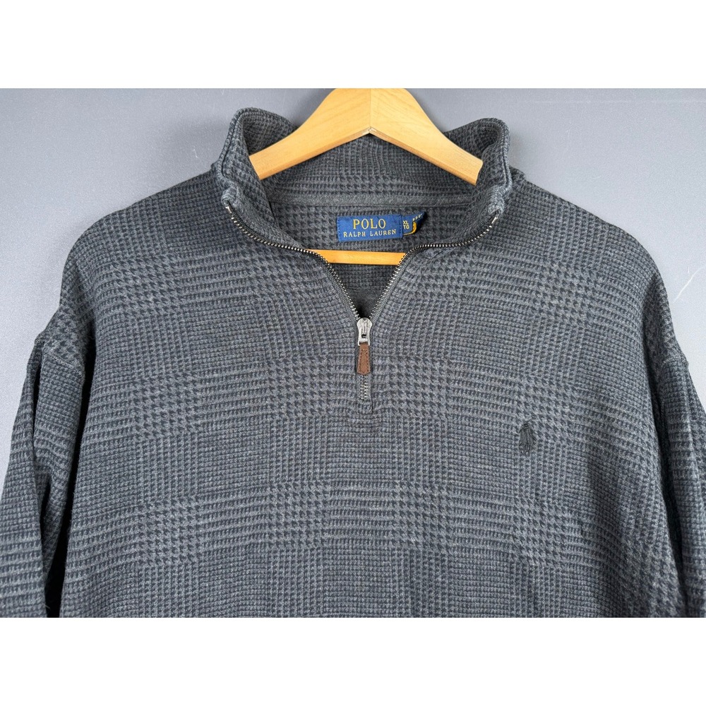 Polo Ralph Lauren Mens XL Grey Houndstooth Quarter Zip Pullover Sweater